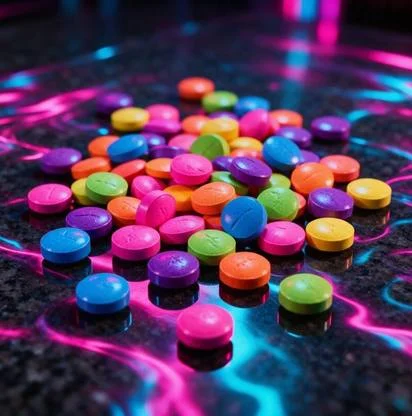 Pastillas de colores sobre una superficie